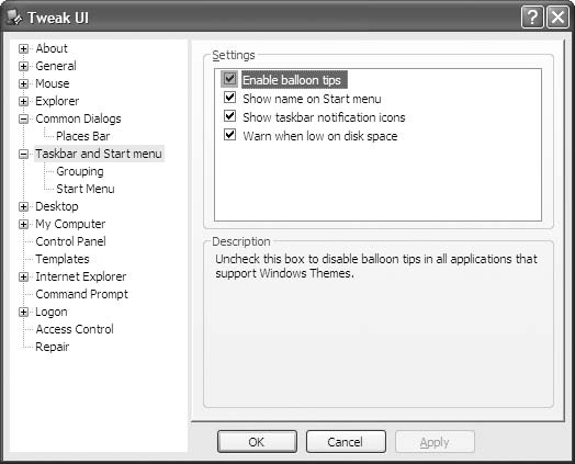 图3-1. 使用Tweak UI关闭气球提示
